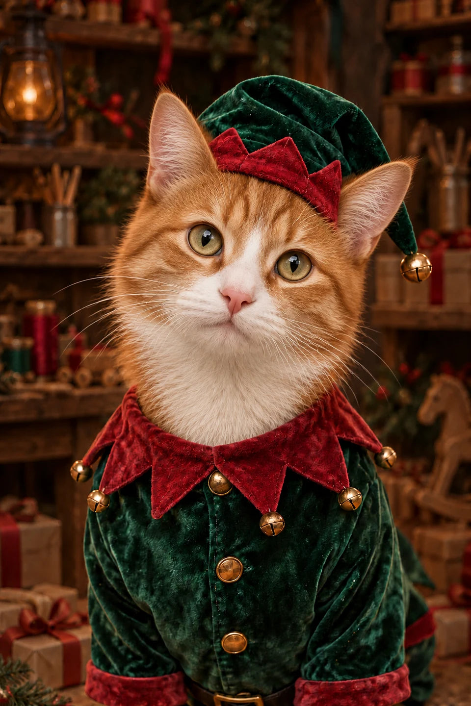 Ook voor katten: een rood-witte kat als kerstelf
